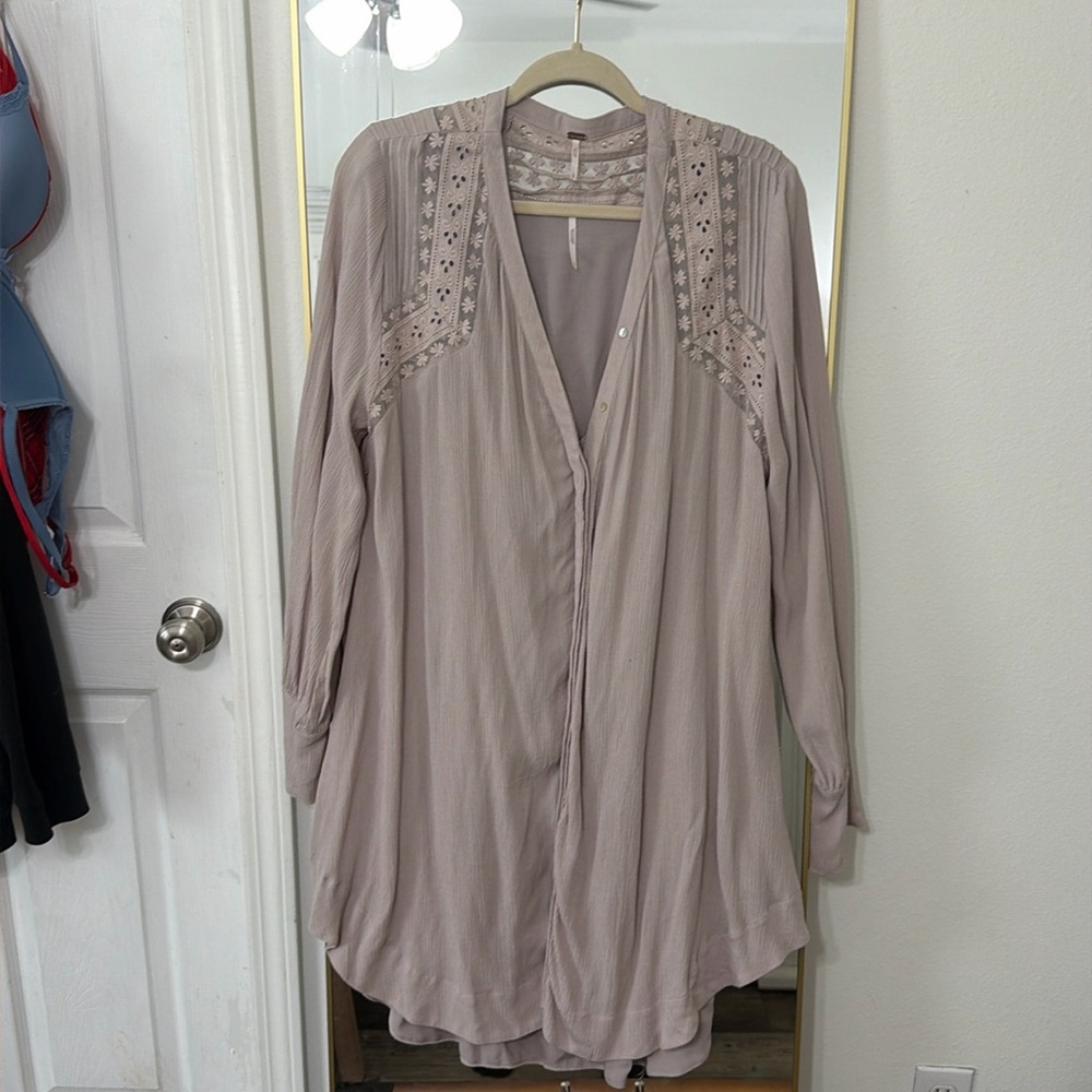 Free People Mauve Grey Shirt-Tail Hem Dress